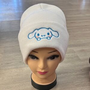 Cute White Cinna Sanrio  Beanie with Blue Embroidery